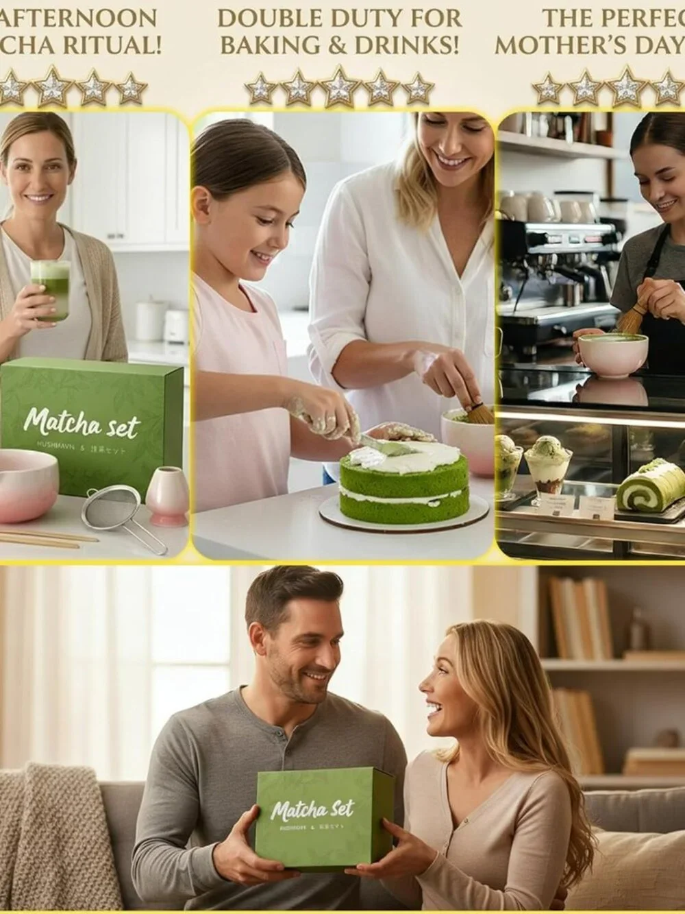NEW 6 PCS Ceramic Matcha Set Includes Bowl & Holder, Bamboo Whisk (Chasen)